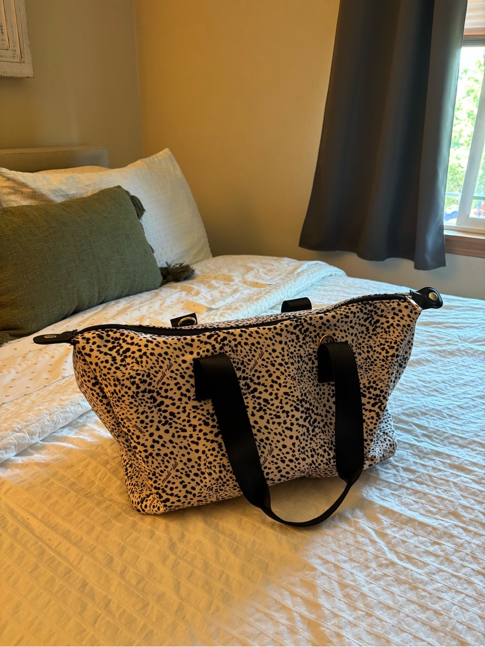 Black & White Speckled Canvas Tote with Black Straps